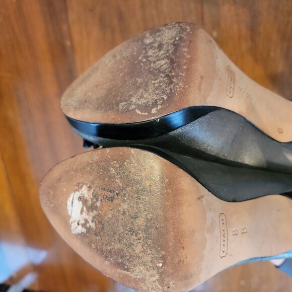 Coach Bergen Metallic Gray Pointy Toe Platform Heels with Rose Embellishment - Picture 15 of 15